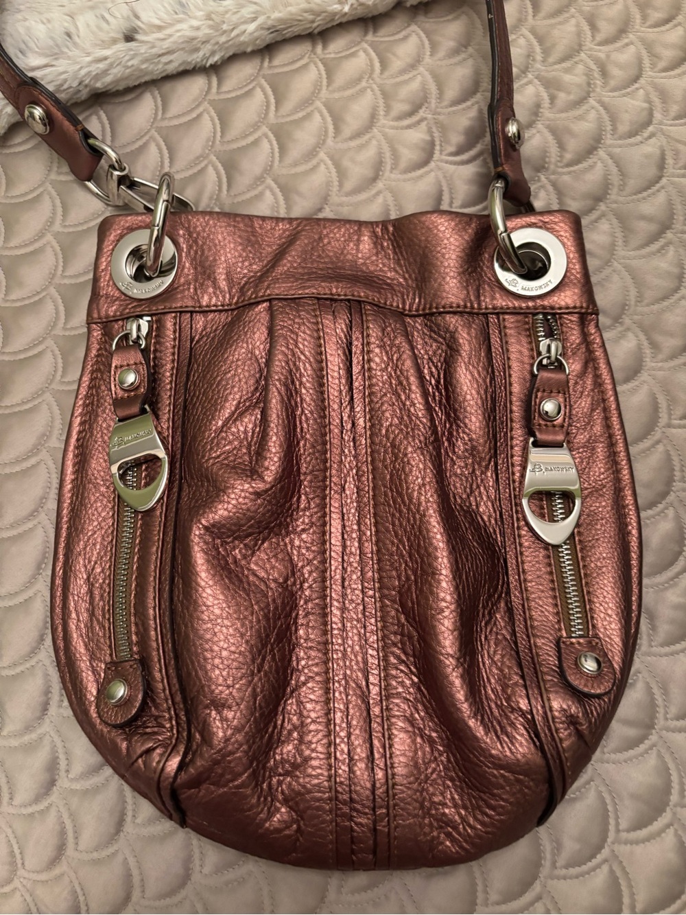B. Makowsky Metallic Copper Pebbled Leather Shoulder Bag